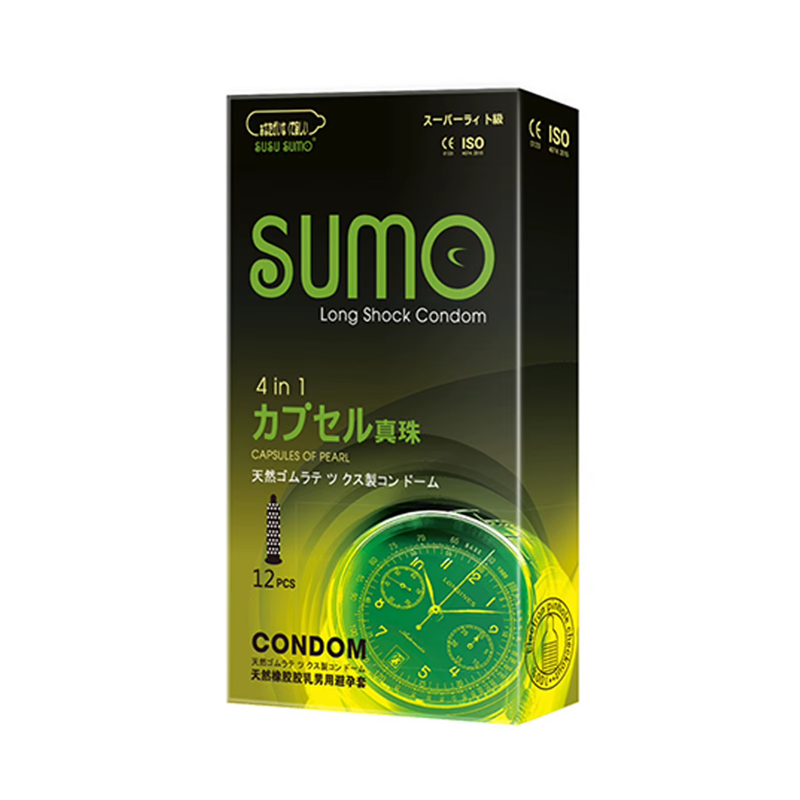Презервативи ребристі SUMO 4в1 з пролонгуючим ефектом 12 шт.