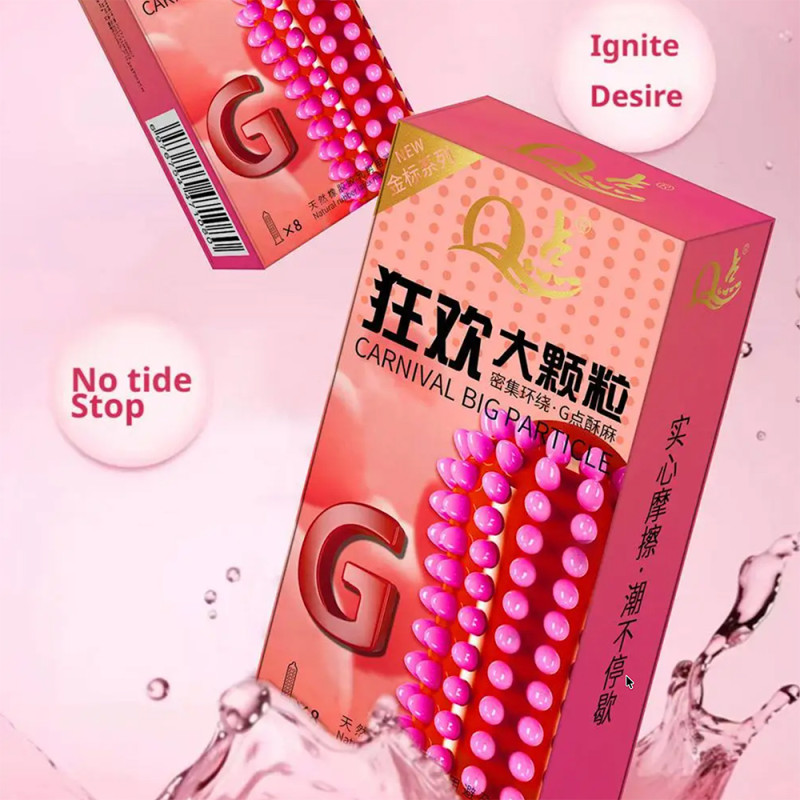 Ribbed condoms Q Carnival with large particles for G-spot stimulation