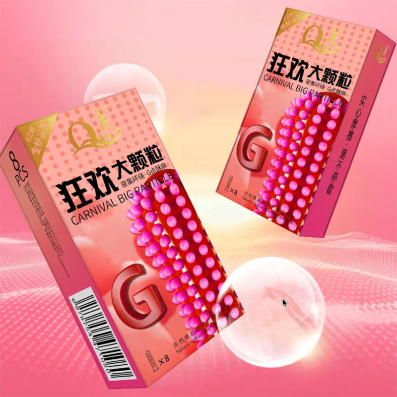 Ribbed condoms Q Carnival with large particles for G-spot stimulation