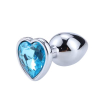 Металева анальна пробка з кристалом Heart, розмір XXS, синя