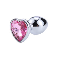 Металева анальна пробка з кристалом Heart, розмір XS, рожева